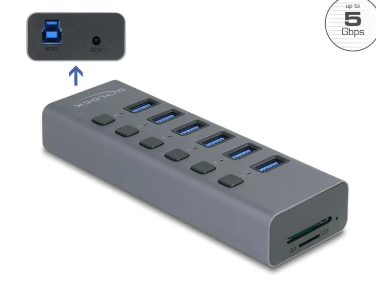 Delock Hub (Externer, USB 5 Gbps, 6 Port, mit Schalter)