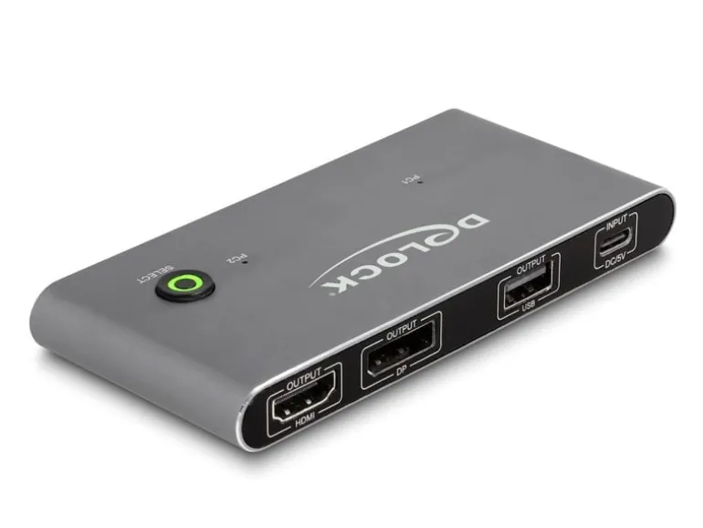 Delock KVM Switch USB-C zu HDMI und DisplayPort 8K MST mit USB 2.0