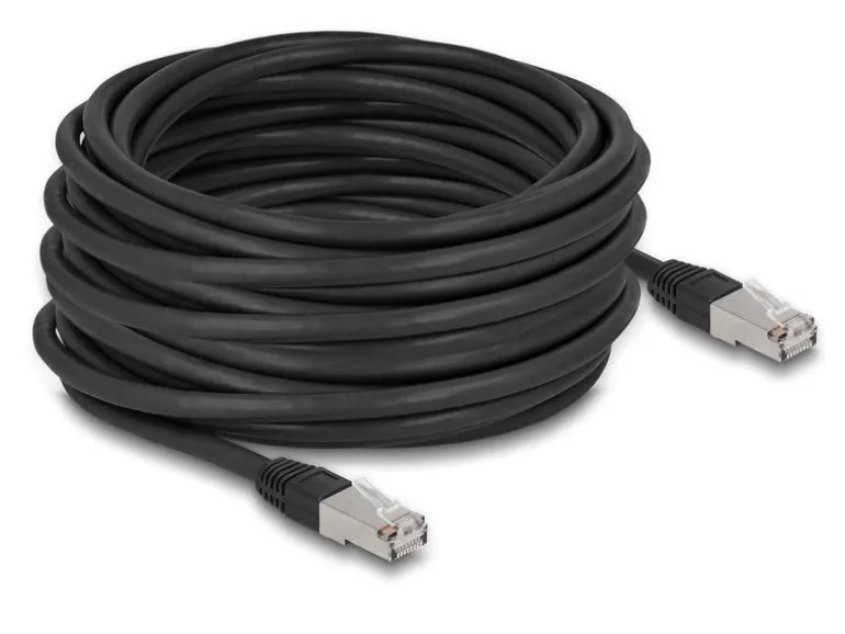 Delock Patchkabel Outdoor Cat 6A, S/FTP, 15 m, Schwarz