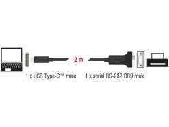 Delock Serial-Adapter USB-C – RS-232 D-Sub 9 Pin mit Muttern 2 m