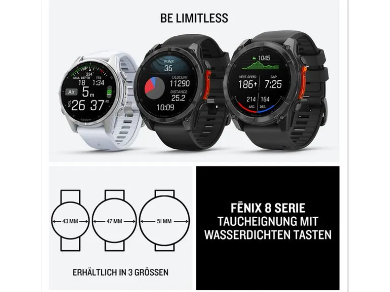 GARMIN Sportuhr Fenix 8 AMOLED, 47 mm Schwarz/Schiefergrau