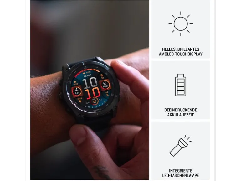 GARMIN Sportuhr Fenix 8 AMOLED, 47 mm Schwarz/Schiefergrau