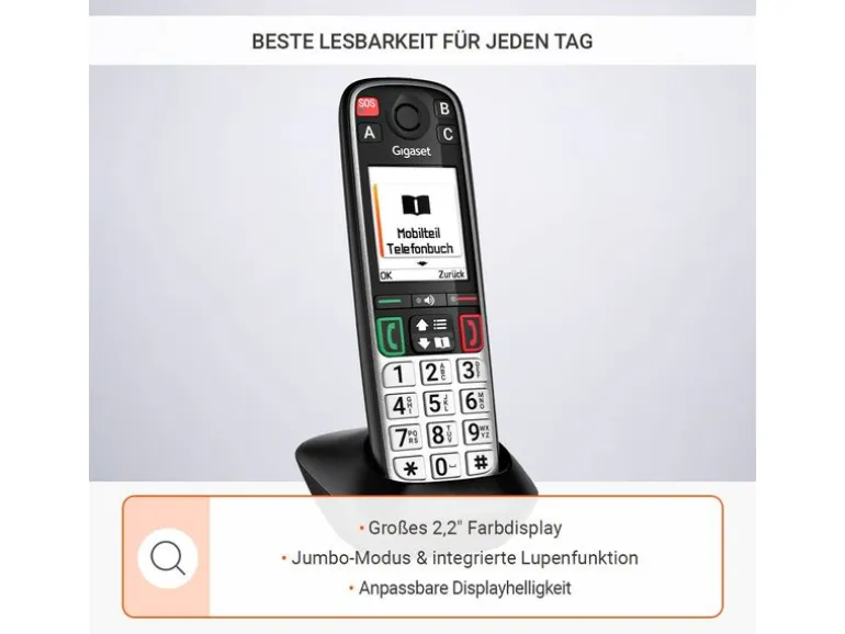 Gigaset Schnurlostelefon EASY 500 Schwarz/Silber