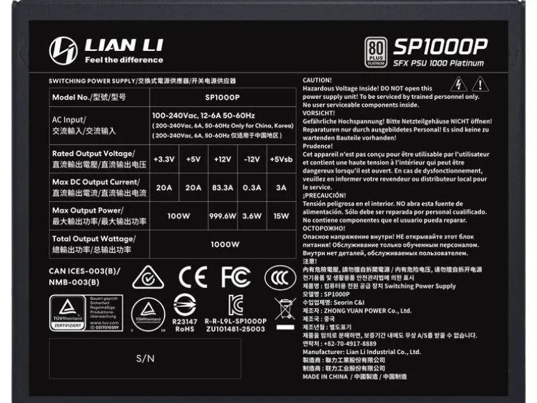 Lian Li Netzteil SP1000 SP Platin 1000 W Schwarz