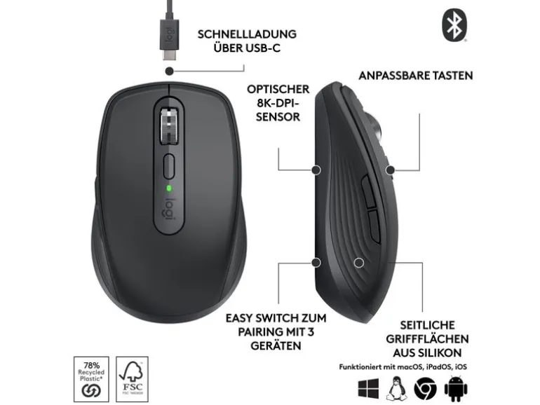Logitech Mobile Maus MX Anywhere 3s for Business Graphite