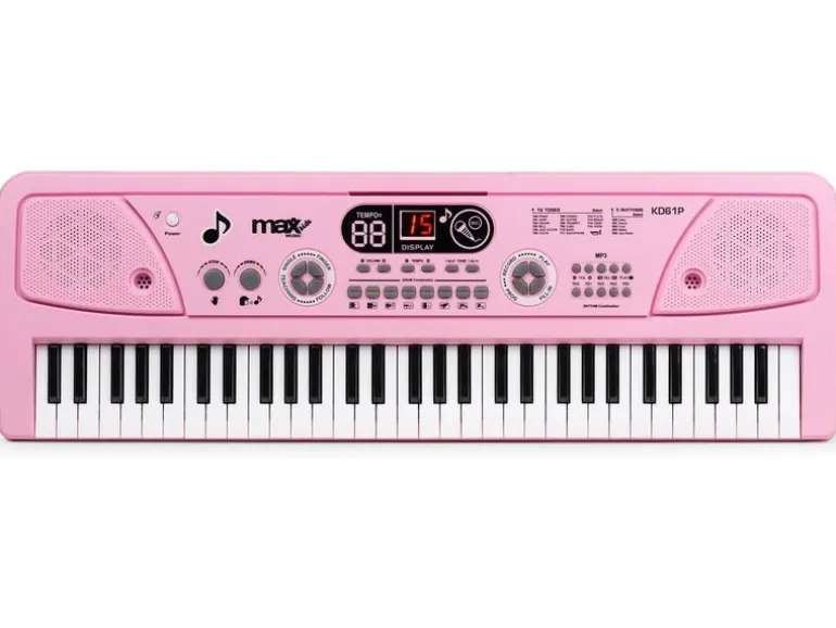 MAX Keyboard KD61P Kinderklavier Pink 61 Tasten LED-Display
