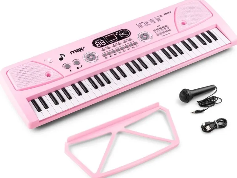 MAX Keyboard KD61P Kinderklavier Pink 61 Tasten LED-Display