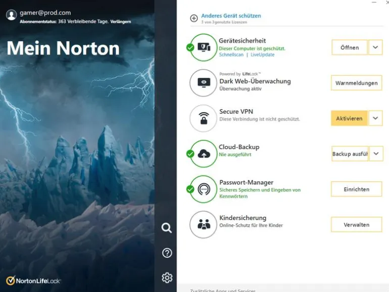 Norton Norton 360 for Gamers ESD, Vollversion, 3 PC, 1 Jahr