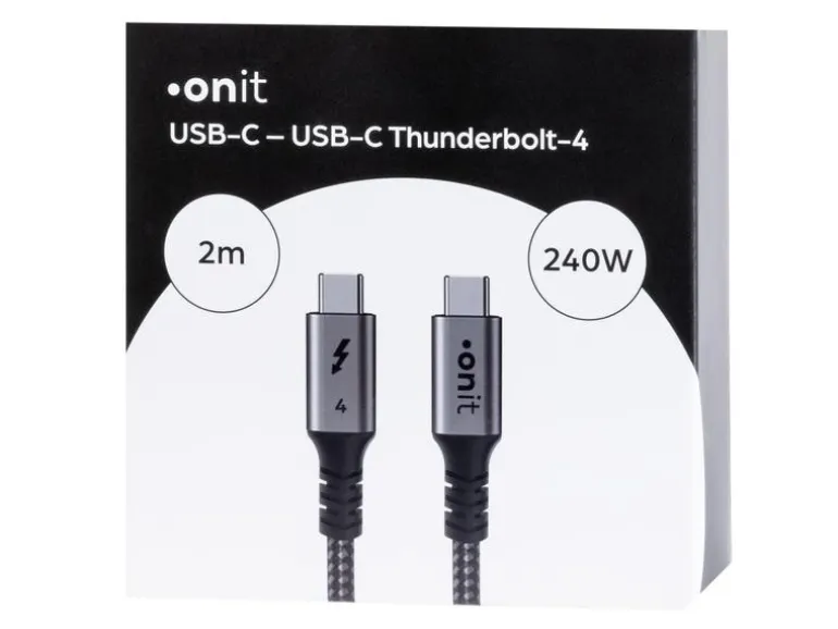 onit Thunderbolt 4-Kabel 240 W, USB-C - USB-C, 2 m, Schwarz/Grau