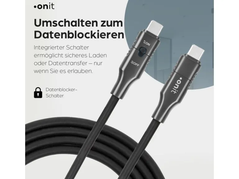 onit USB-Kabel mit Datenblocker-Schalter, USB-C - USB-C, 1.5 m