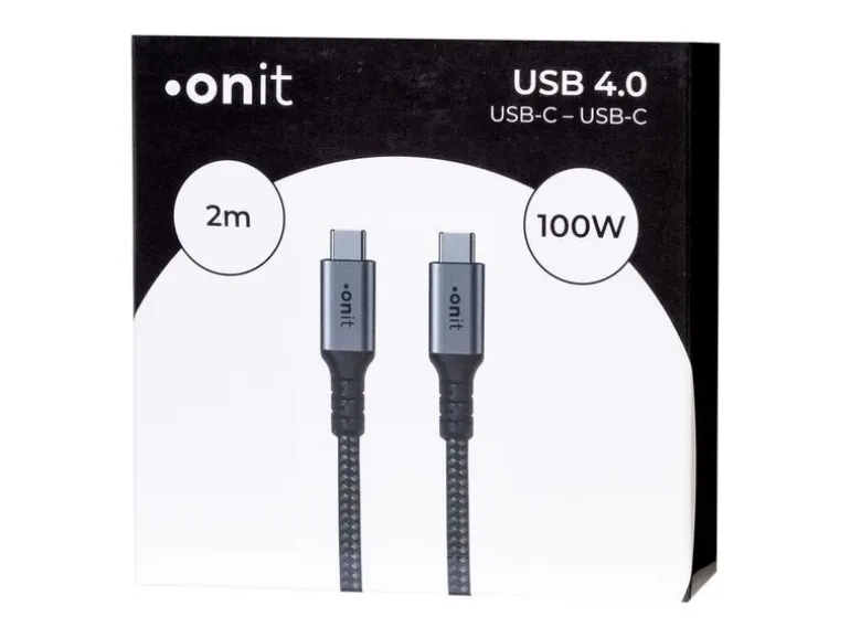 onit USB4-Kabel Pro 100 W, USB-C - USB-C, 2 m, Schwarz/Grau