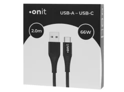 onit USB 2.0-Kabel 66 W, USB-A - USB-C, 2 m, Schwarz