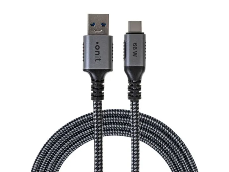 onit USB 3.1-Kabel 66 W, USB-A - USB-C, 0.5 m, Schwarz/Grau