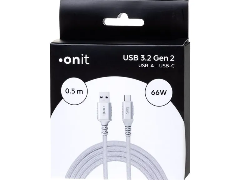 onit USB 3.1-Kabel 66 W, USB-A - USB-C, 0.5 m, Weiss
