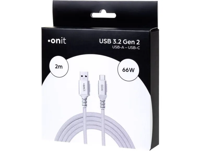 onit USB 3.1-Kabel 66 W, USB-A - USB-C, 2 m, Weiss