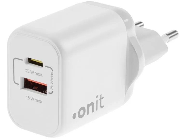 onit USB-Wandladegerät Dual 1C1A 25 W GaN Weiss