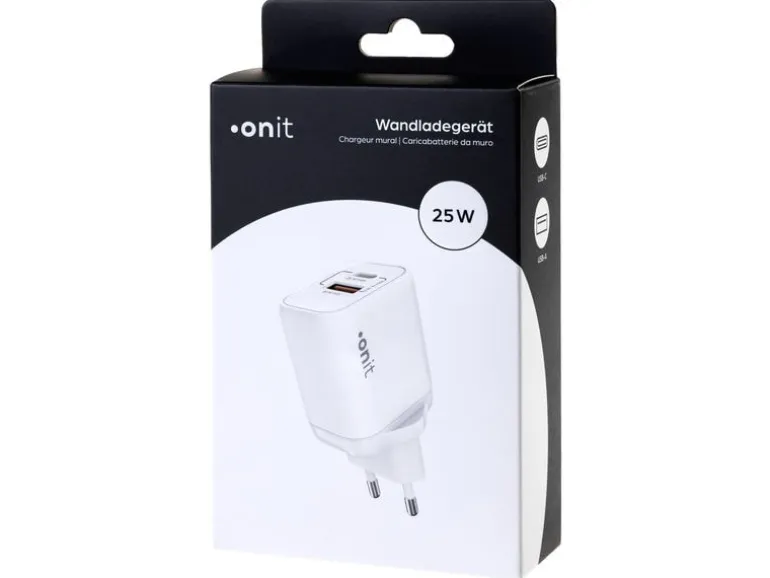 onit USB-Wandladegerät Dual 1C1A 25 W GaN Weiss