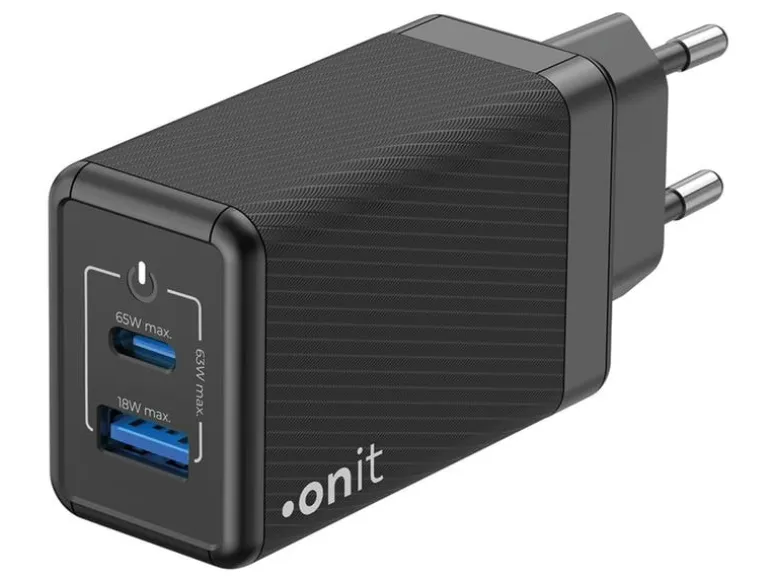 onit USB-Wandladegerät Dual QC4+ 65 W GaN Schwarz