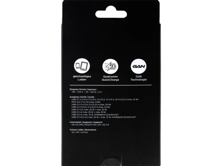 onit USB-Wandladegerät Triple 2C1A 45 W GaN Schwarz