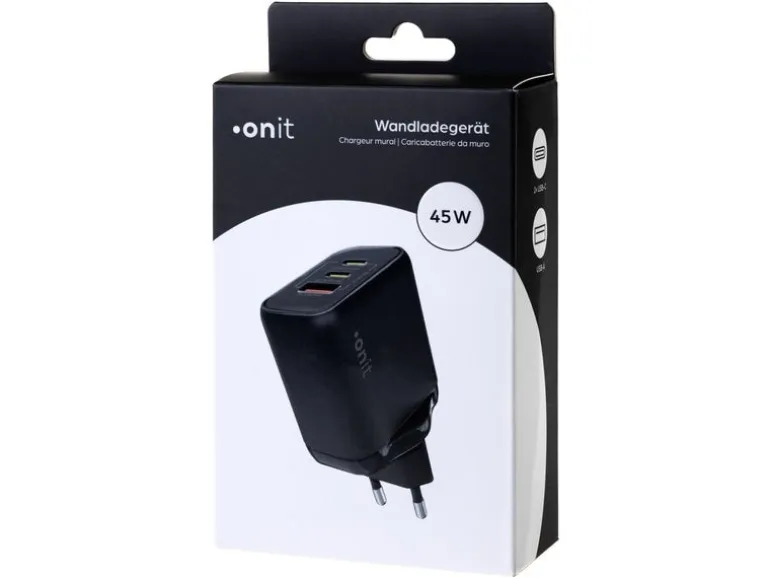 onit USB-Wandladegerät Triple 2C1A 45 W GaN Schwarz