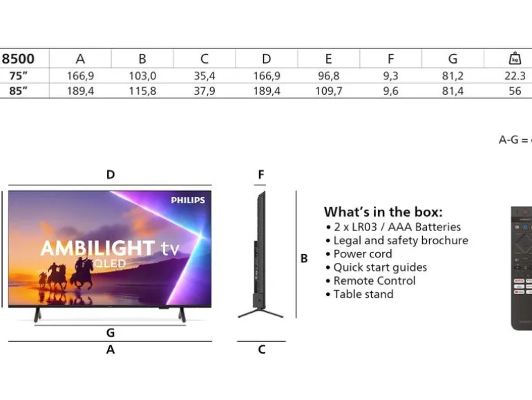 Philips TV 75PUS8500/12 75" 4K Ambilight TV, 2025