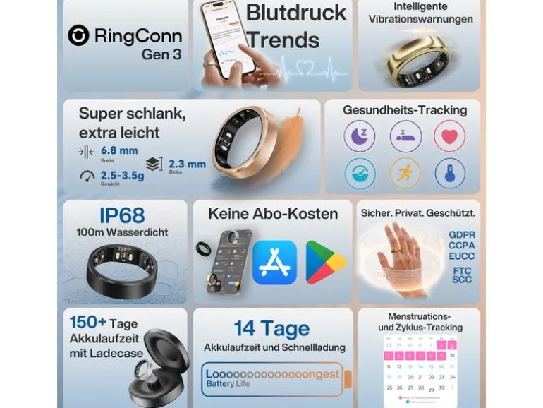 RingConn Smart Ring Gen3, Gr.8 Silber
