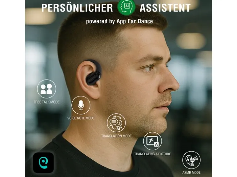 4smarts Open-Ear Bluetooth Kopfhörer SkyBuds AI Screen, Schwarz