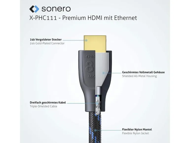 sonero Kabel 8K Premium High Speed HDMI - HDMI, 5 m