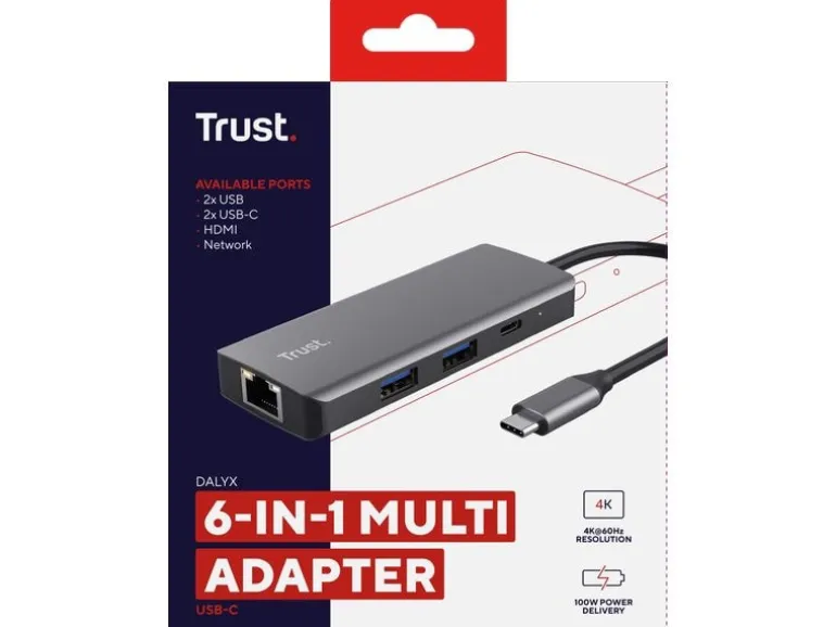 Trust Dockingstation 6-in-1 USB-C Multi-Port Adapter – Silver