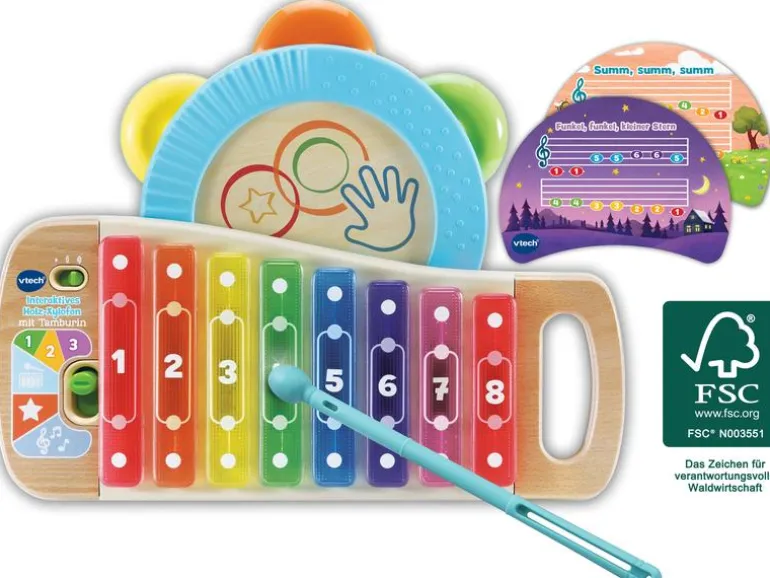 Vtech Musikspielzeug Interaktives Holz-Xylofon mit Tamburin -DE-